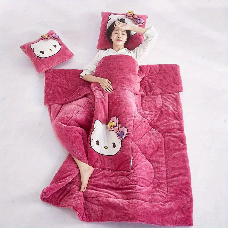 Kit Sanrio Hello Kitty 2 en 1 - Coussin et Couverture, Coussin de Siège, Couverture et Tapis pour Climatisation de Voiture, Couverture Portable et Oreiller de Voyage - Cadeaux pour Anniversaire, Saint-Valentin, Fête des Mères