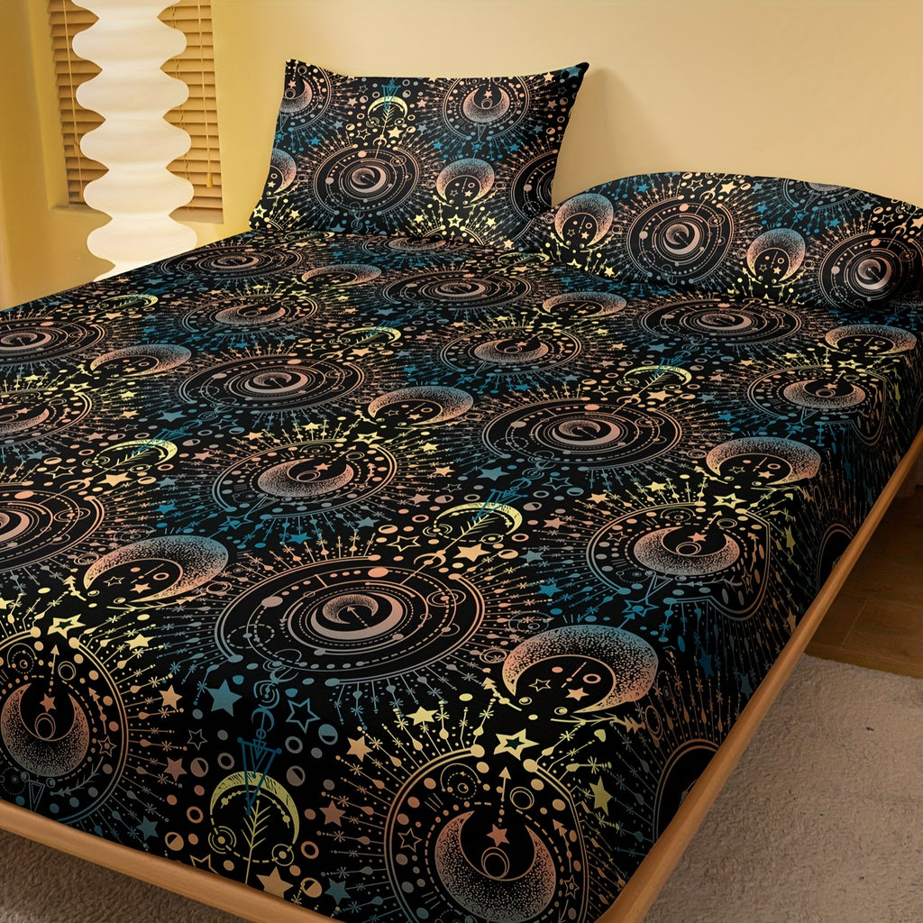1pc Simple Modern Vast Universe Pattern Printed Fleece Fitted Sheet, Bedroom Use Printed Bed Cover, Mattress Cover, Mattress Protector, Protective Cover, Bedding Does Not Include Pillowcase