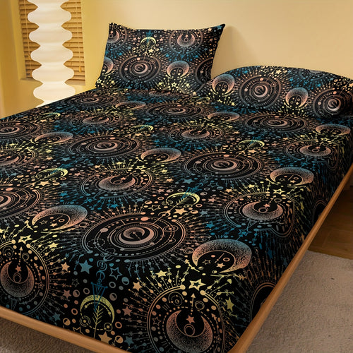 1pc Simple Modern Vast Universe Pattern Printed Fleece Fitted Sheet, Bedroom Use Printed Bed Cover, Mattress Cover, Mattress Protector, Protective Cover, Bedding Does Not Include Pillowcase