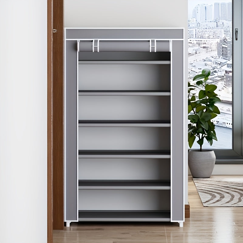 1pc Large Capacity Metal Shoe Rack with Dustproof Cover - Multi-Tier Storage Organizer for Home, Office, Garage | Space-Saving, Easy Assembly, Industrial Strength Iron Construction, Shoe Storage Organizer