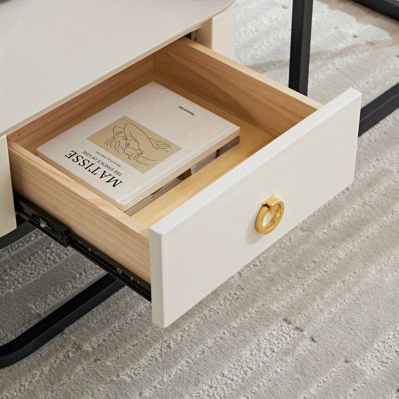 Table Basse en Marbre Moderne Ensemble de 2 Tables d'Accueil pour Salon Tables d'Accueil Empilables pour Salon Chambre à Coucher Table d'Accent pour Thé avec Cadre Métallique Robuste et Montage Facile Noir