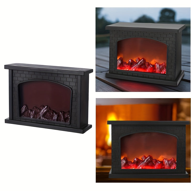 Shenzhi Tech LED Fireplace Lantern - Tabletop USB Powered Fake Fireplace Light with Polished Finish, Push Button Control, Plastic Lamp Shade, Flame Effect for Home Decor - No Battery Included