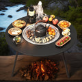 EmberLuxe Pro Outdoor Fireplace System - 3-in-1 Smokeless Combustion Technology Fireplace Table with Removable Grill\u002FTea Warmer, Aerospace Grade Alloy Frame and Spill Protection Drip Management for Camping\u002FPatio\u002FWindow Parties