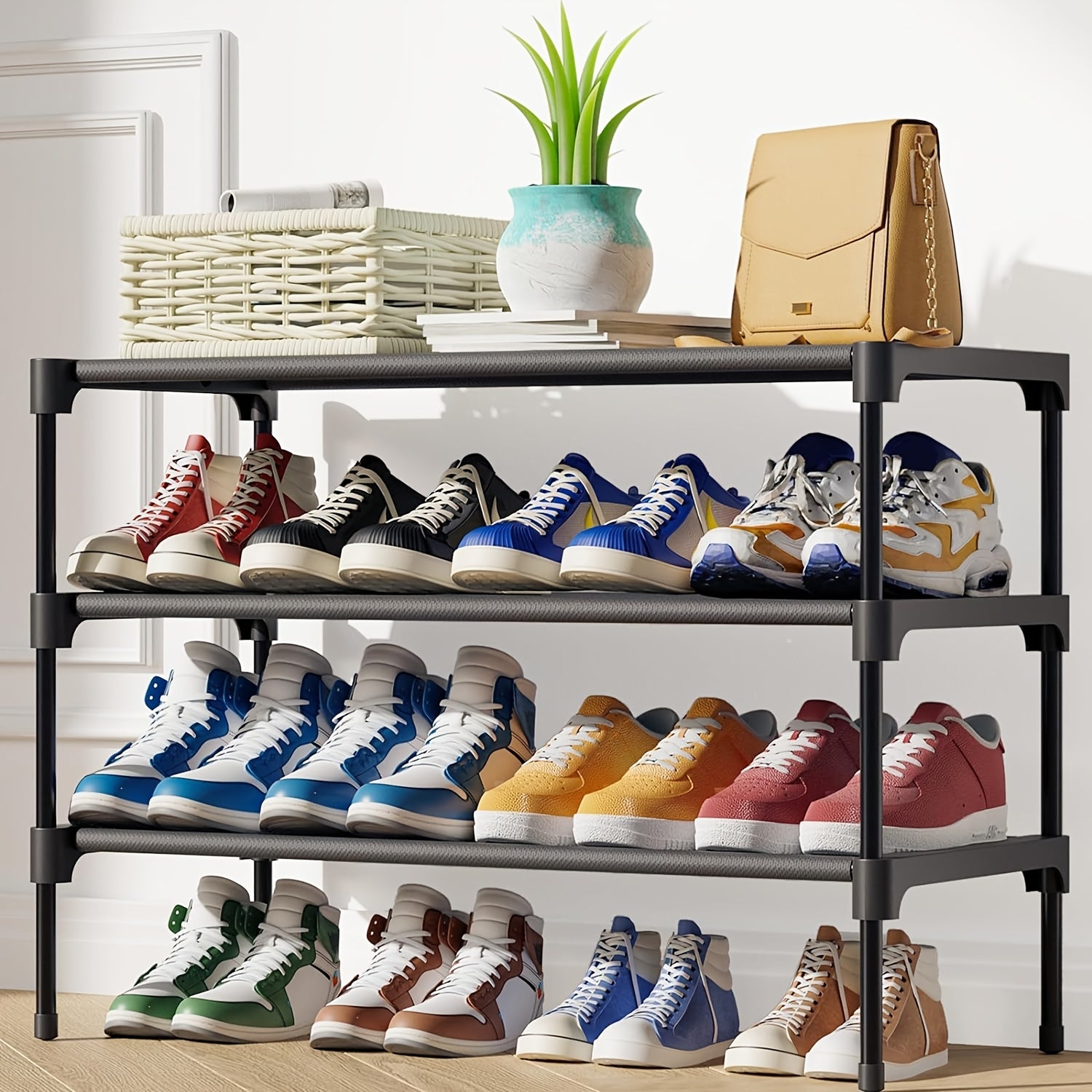 4-Tier Black Multi-Functional Detachable Shoe Rack – Space-Saving Storage Organizer for Dorms, Homes, and Small Spaces, Perfect for Sneakers, Boots, and Accessories, Shoe Storage Organizer