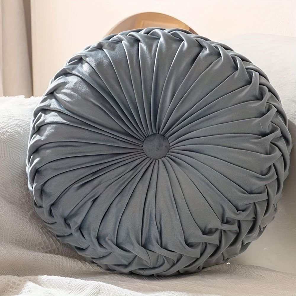 Lot de 2 Coussins Décoratifs Plissés Ronds, Coussins d'Accent Élégants en Forme de Citrouille avec Bouton Central, Coussins de Sol en Velours Vintage pour Canapé, Chaise de Vanité et Lit