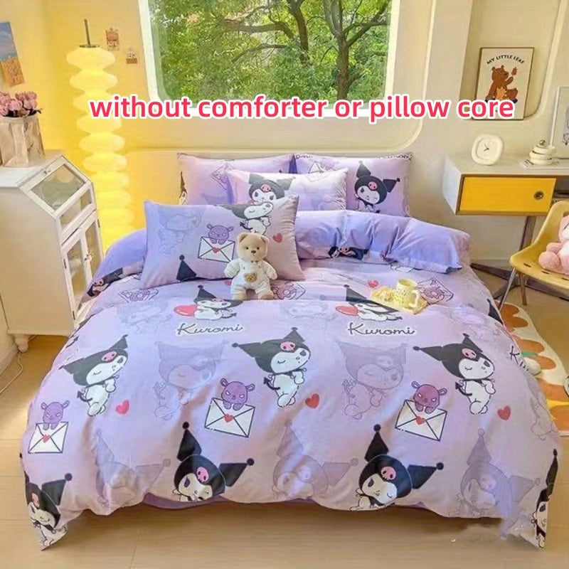 4pcs Kuromi Bed Sheet Set, Adorable Anime Print Bedroom Supplies, Fashion Quilt Cover, Bed Sheet,(1*quilt Cover+ 2*Pillowcase, 1*bed Sheet), Soft And Durable Bedding for Bedroom