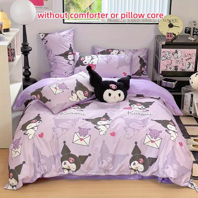 4pcs Kuromi Bed Sheet Set, Adorable Anime Print Bedroom Supplies, Fashion Quilt Cover, Bed Sheet,(1*quilt Cover+ 2*Pillowcase, 1*bed Sheet), Soft And Durable Bedding for Bedroom