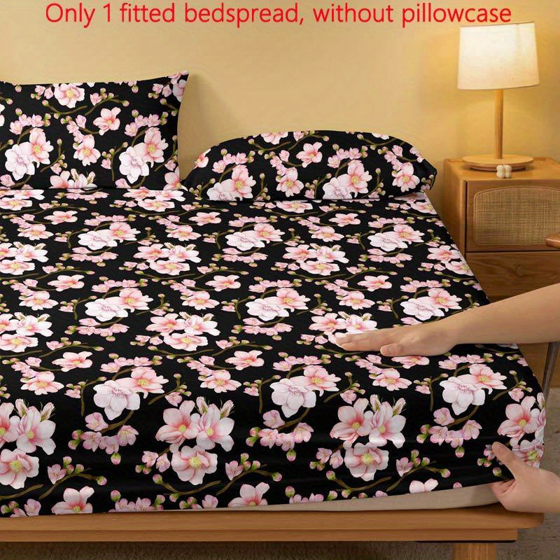 Soft Brushed Fitted Sheet with Modern Floral Peach Blossom Design - Deep Pocket, Machine Washable, Perfect for Bedroom and Guest Room (Pillowcase Not Included)