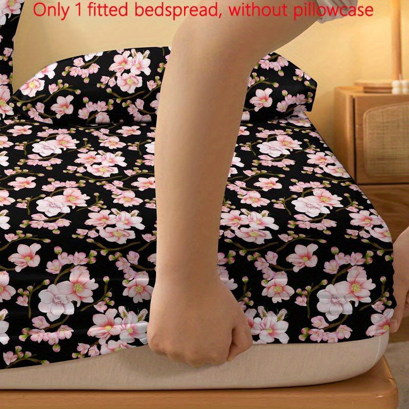 Soft Brushed Fitted Sheet with Modern Floral Peach Blossom Design - Deep Pocket, Machine Washable, Perfect for Bedroom and Guest Room (Pillowcase Not Included)