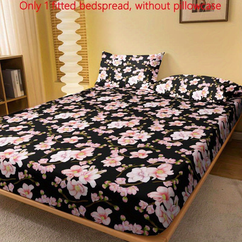 Soft Brushed Fitted Sheet with Modern Floral Peach Blossom Design - Deep Pocket, Machine Washable, Perfect for Bedroom and Guest Room (Pillowcase Not Included)