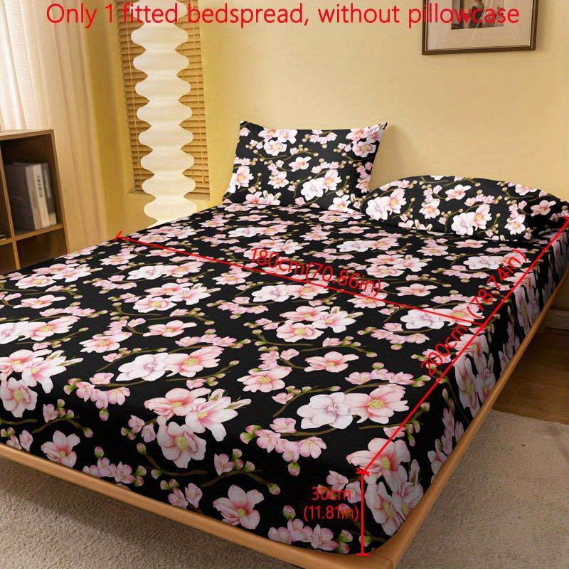 Soft Brushed Fitted Sheet with Modern Floral Peach Blossom Design - Deep Pocket, Machine Washable, Perfect for Bedroom and Guest Room (Pillowcase Not Included)