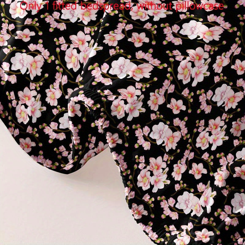 Soft Brushed Fitted Sheet with Modern Floral Peach Blossom Design - Deep Pocket, Machine Washable, Perfect for Bedroom and Guest Room (Pillowcase Not Included)