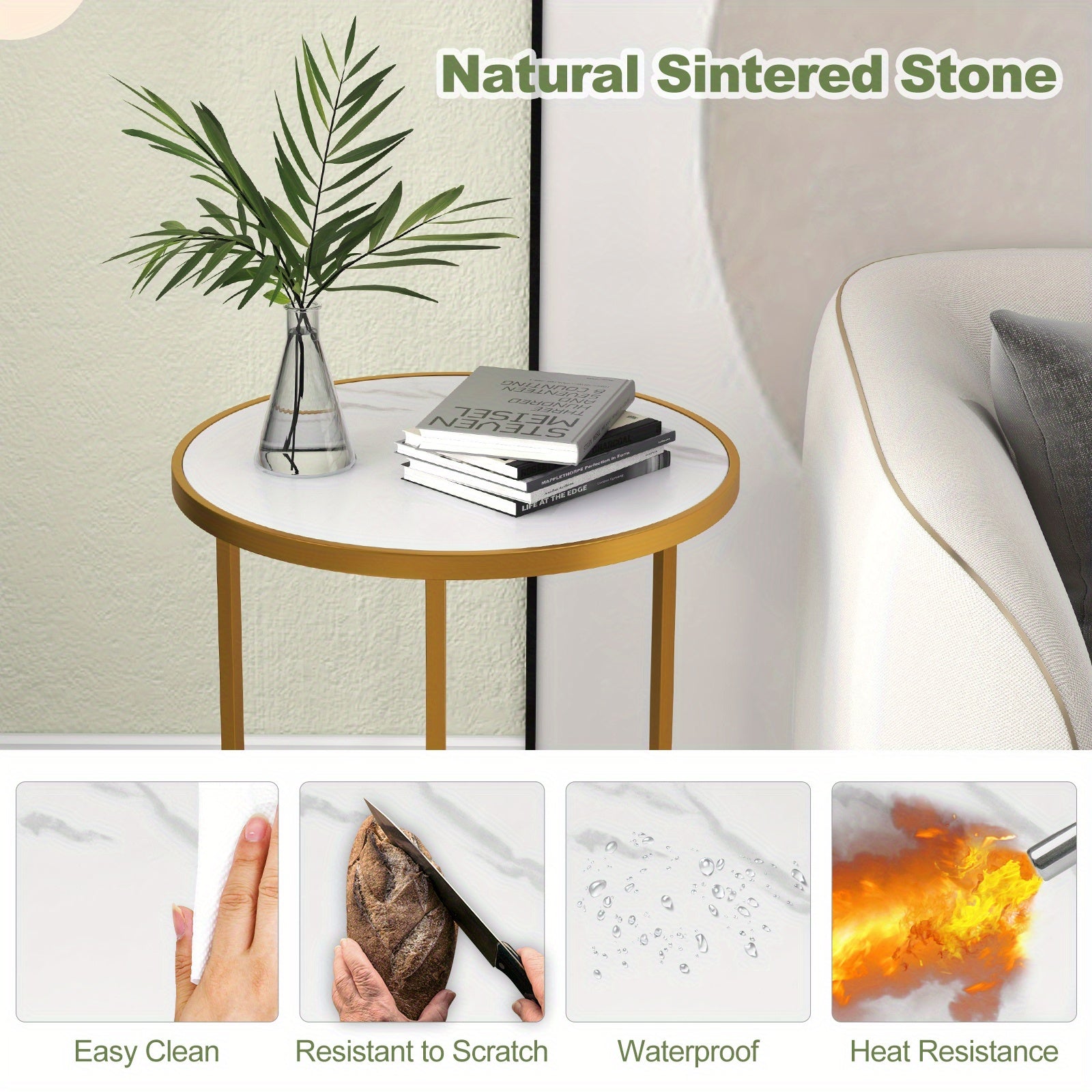 Table d'appoint ronde avec dessus en pierre frittée 2 pièces 19.5\