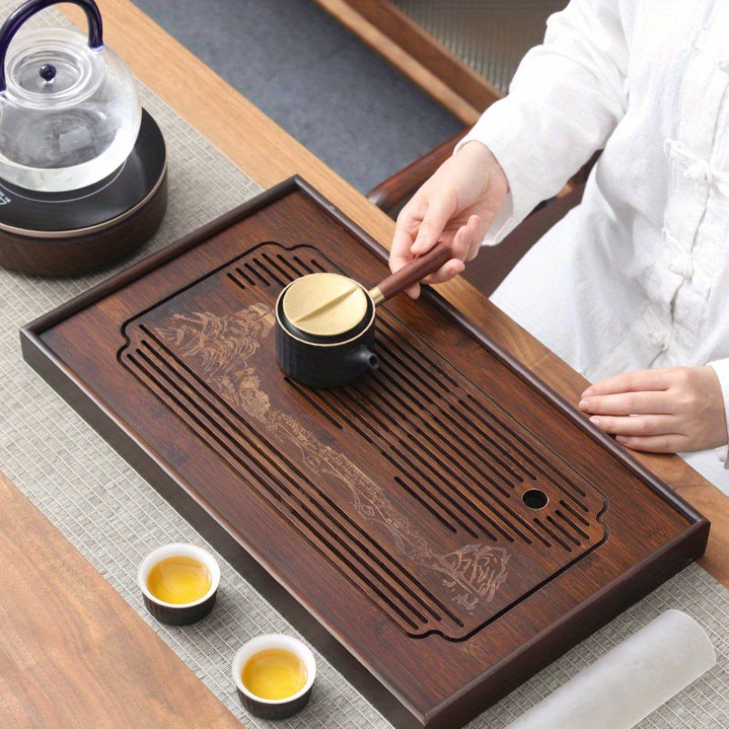1pc Plateau à Thé en Bambou Exquis et Atmosphérique, Table à Thé à Double Usage Simple pour la Maison, Ensemble de Thé Kung Fu Petite Table à Infusion Sèche, Convient pour Salle de Thé, Bureau, Extérieur, Usage Domestique, Thé Kung Fu