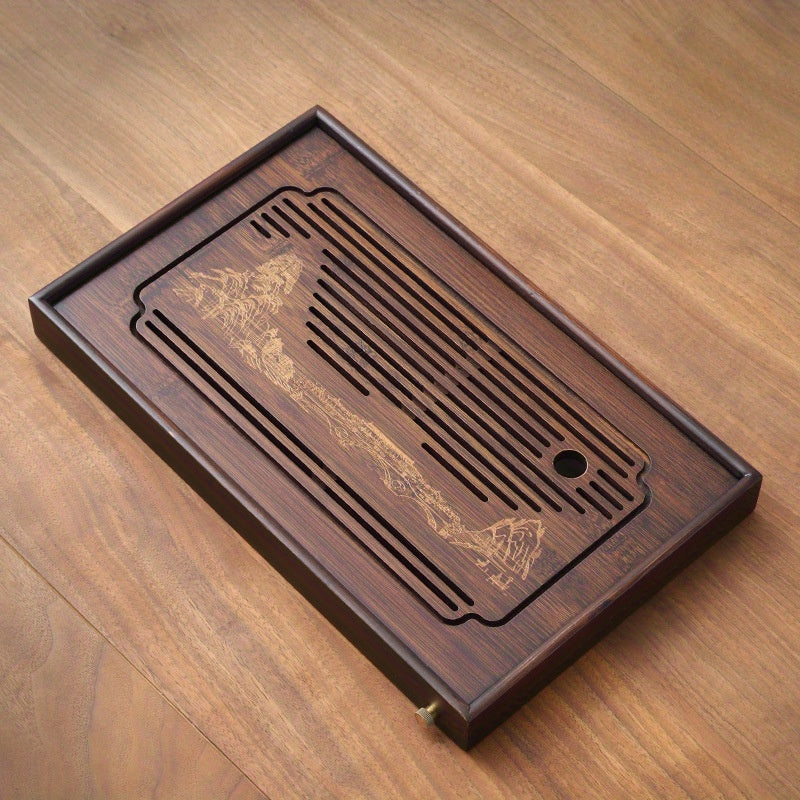 1pc Plateau à Thé en Bambou Exquis et Atmosphérique, Table à Thé à Double Usage Simple pour la Maison, Ensemble de Thé Kung Fu Petite Table à Infusion Sèche, Convient pour Salle de Thé, Bureau, Extérieur, Usage Domestique, Thé Kung Fu