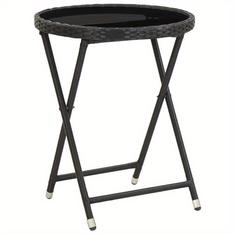 Table basse noire en poly rotin et verre trempé de 23.62 pouces