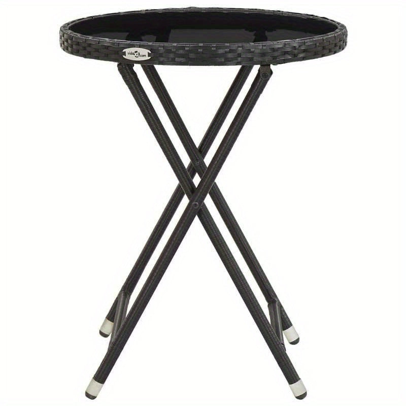 Table basse noire en poly rotin et verre trempé de 23.62 pouces