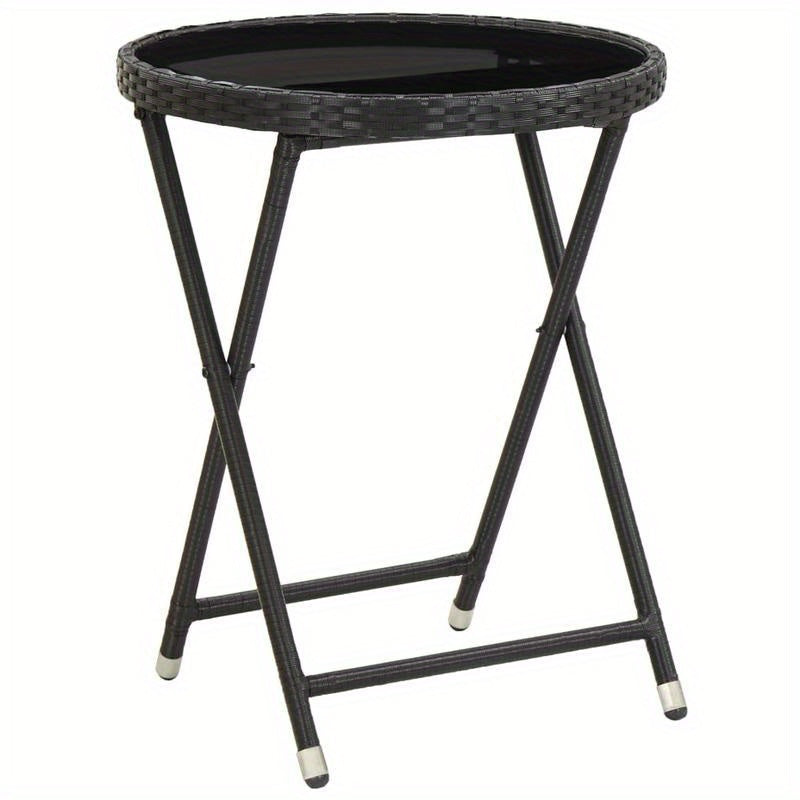 Table basse noire en poly rotin et verre trempé de 23.62 pouces