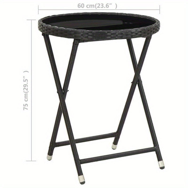 Table basse noire en poly rotin et verre trempé de 23.62 pouces