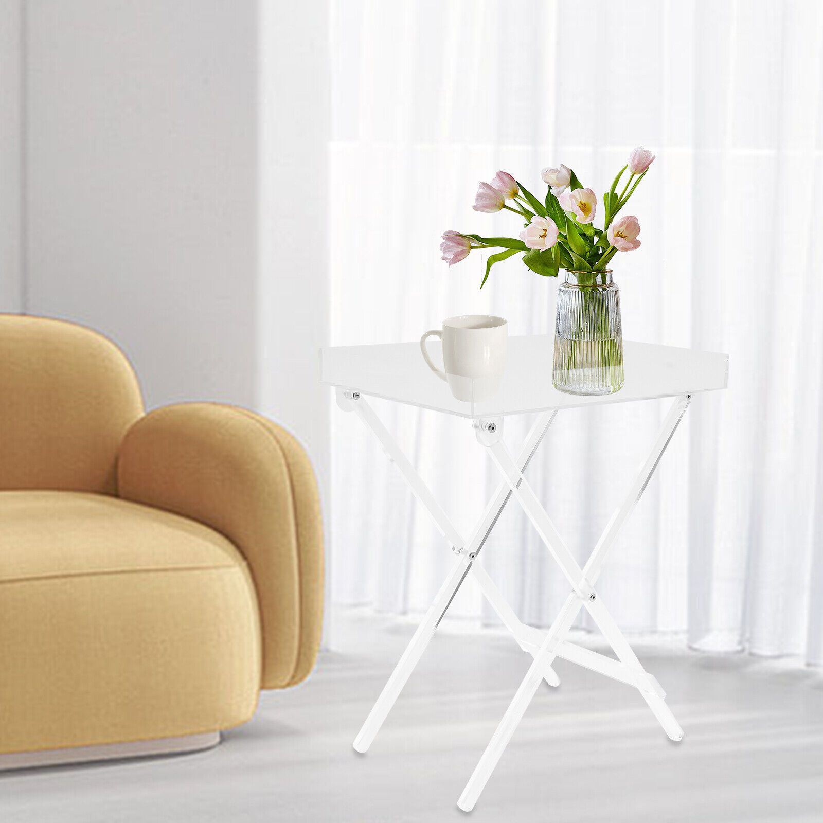 1pc Table d'appoint pliante en acrylique transparent, plateau TV peu encombrant, table basse portable pour café, thé et collations pour le salon, aucun assemblage requis, design moderne