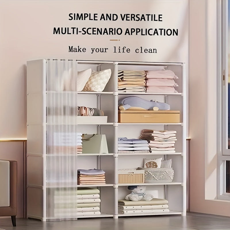 Large White Metal Wardrobe with Dust Cover - Spacious Multifunctional Storage Organizer for Clothes, Shoes and Accessories, Wall-mounted Wardrobe System, Mounted Closet Systems