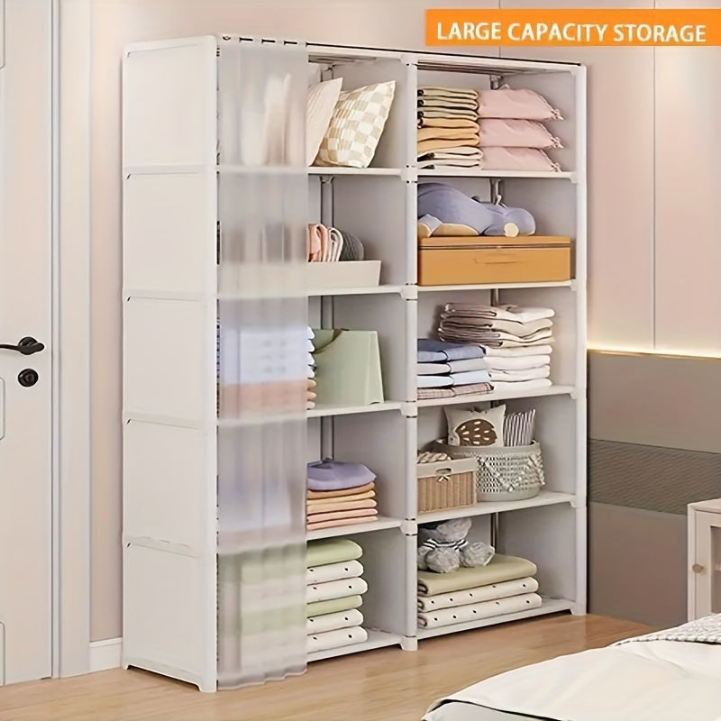 Large White Metal Wardrobe with Dust Cover - Spacious Multifunctional Storage Organizer for Clothes, Shoes and Accessories, Wall-mounted Wardrobe System, Mounted Closet Systems