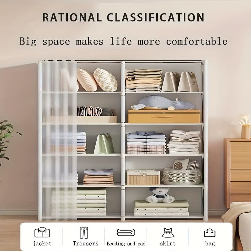 Large White Metal Wardrobe with Dust Cover - Spacious Multifunctional Storage Organizer for Clothes, Shoes and Accessories, Wall-mounted Wardrobe System, Mounted Closet Systems