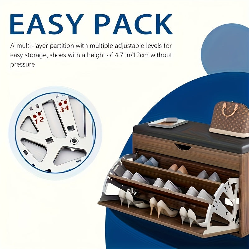 2pcs 3-Tier Flip Shoe Cabinet Accessories- Stainless Steel Thickened Shoe Rack, Invisible Flip Frame, Hidden Storage Space, Suitable for Home or Office Under-Seat Organizer