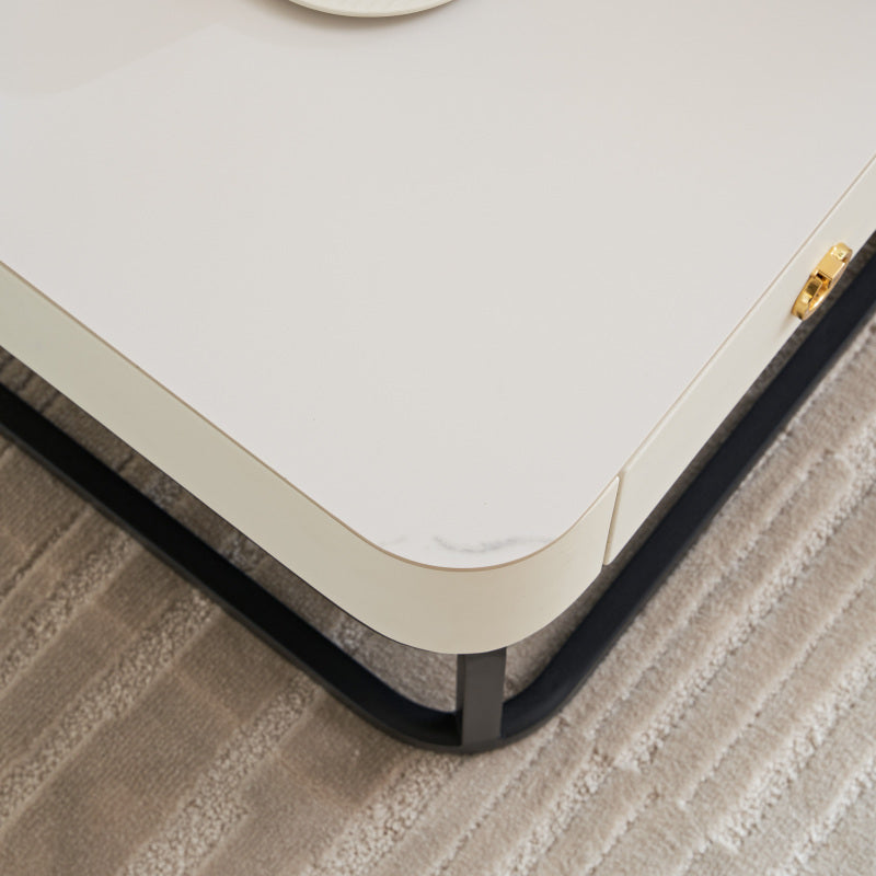 Table Basse en Marbre Moderne Ensemble de 2 Tables d'Accueil pour Salon Tables d'Accueil Empilables pour Salon Chambre à Coucher Table d'Accent pour Thé avec Cadre Métallique Robuste et Montage Facile Noir