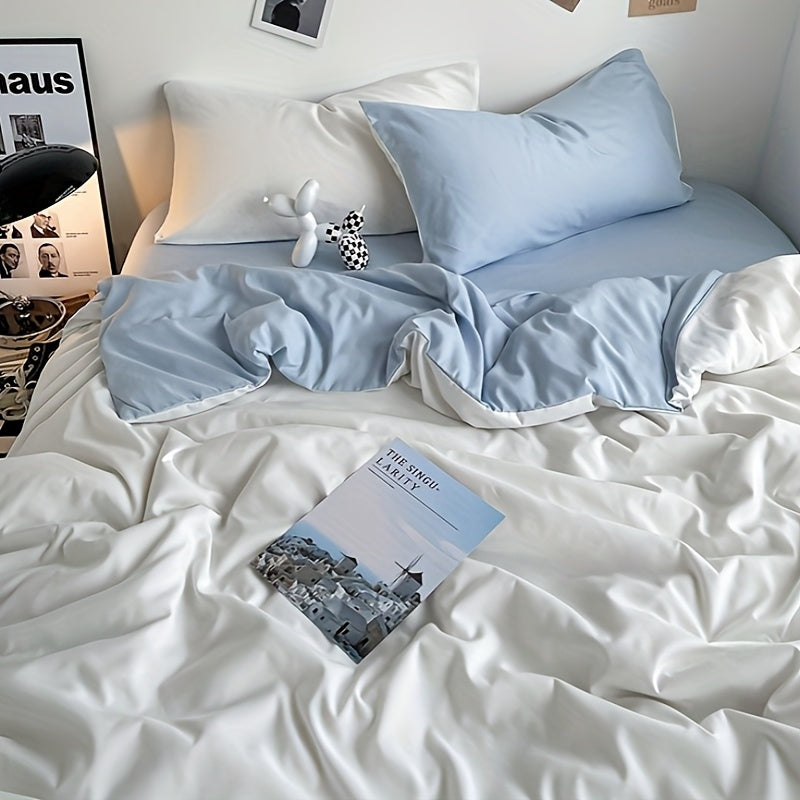 Four-piece RV bed set, bed sheet duvet cover, pillowcase, bedding, camping travel goods, RV home, RV bedding - comfortable, stylish, beautiful, can be applied to a variety of scenes (one bed sheet, one duvet cover, 2 pillowcases) RV Bedding