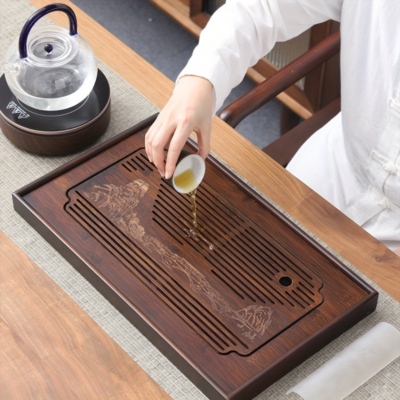 1pc Plateau à Thé en Bambou Exquis et Atmosphérique, Table à Thé à Double Usage Simple pour la Maison, Ensemble de Thé Kung Fu Petite Table à Infusion Sèche, Convient pour Salle de Thé, Bureau, Extérieur, Usage Domestique, Thé Kung Fu