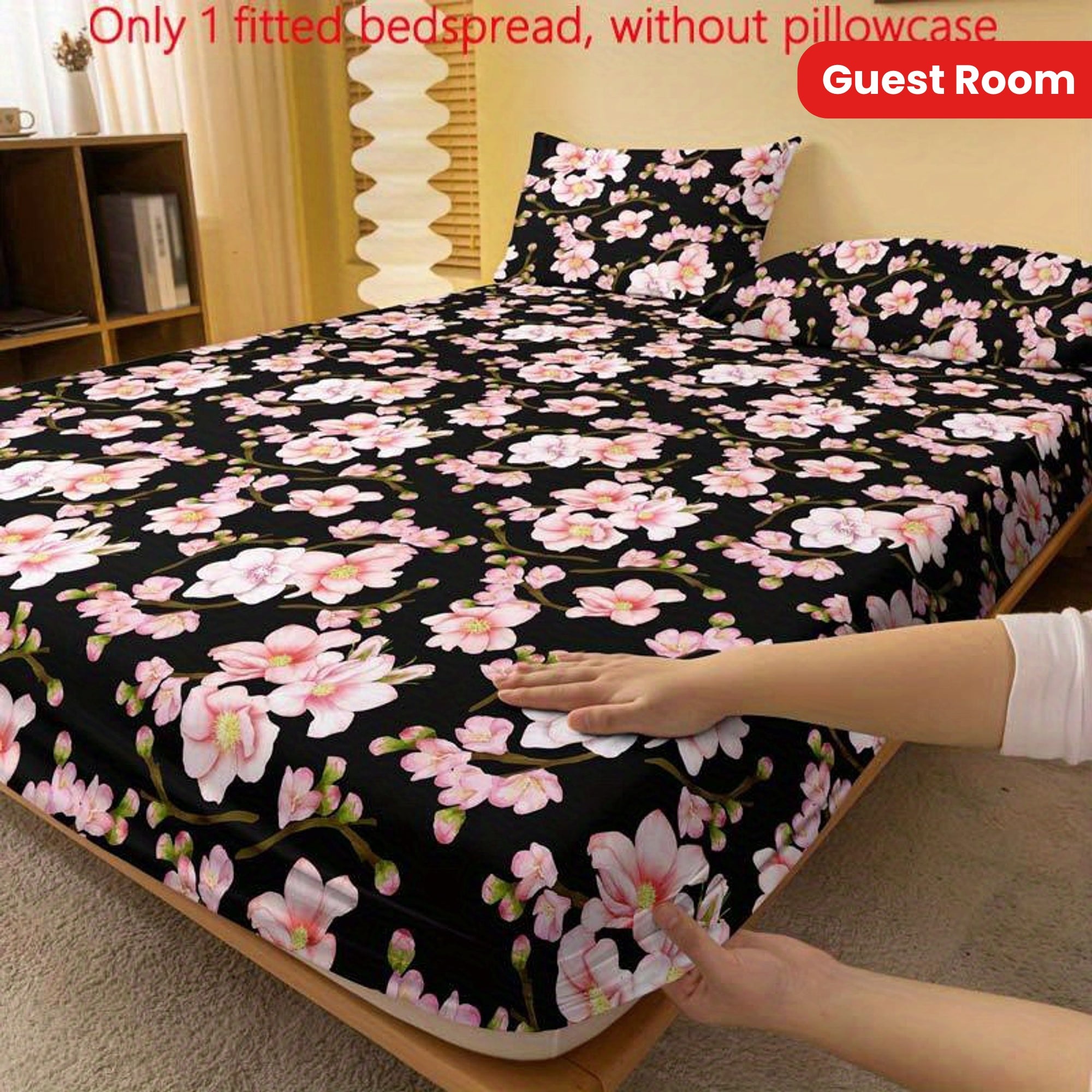 Soft Brushed Fitted Sheet with Modern Floral Peach Blossom Design - Deep Pocket, Machine Washable, Perfect for Bedroom and Guest Room (Pillowcase Not Included)