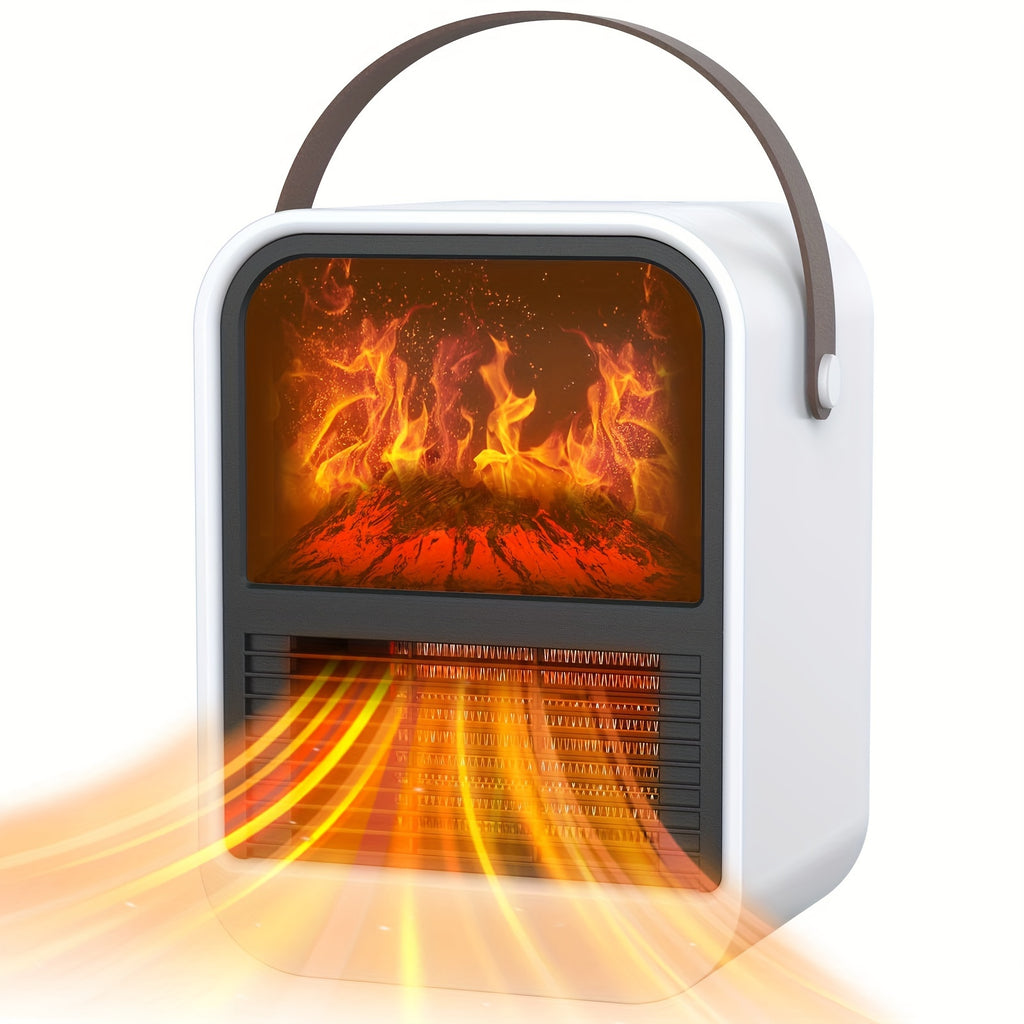 Electric Fireplace Heater with Overheat Protection, 3D Flame Effect, Fast PTC Heating, Dual Mode 650W\u002F1000W, Square Plastic Portable Desktop Heater with US Plug, 110V for Bedroom Bathroom Office