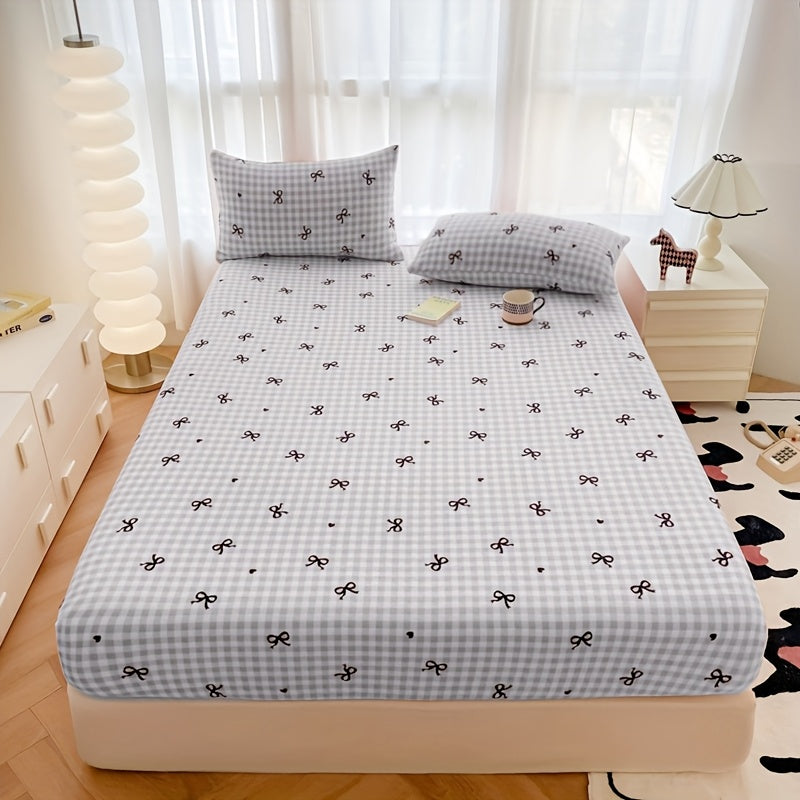 3pcs Cozy Checkered Bedding Set with Bow Prints - Soft Polyester, All-Season Comfort, Deep Pockets, Machine Washable - Ideal for Hotel, Bedroom, Guest Room Decor, Hotel Room Decor|Cozy Checkered Pattern|Soft Polyester Fabric, Hotel Room Decorations