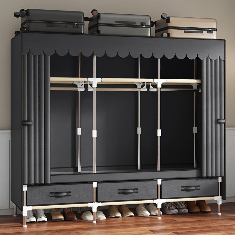 Freestanding Metal Closet with Drawers, Easy Assembly Wardrobe for Bedroom, Full Steel Frame, Versatile Storage System, Mixed Color, Independent Installation, Secure Storage Capacity \u003C3.2 Cubic Feet, Assembled Height ≥27 Inches