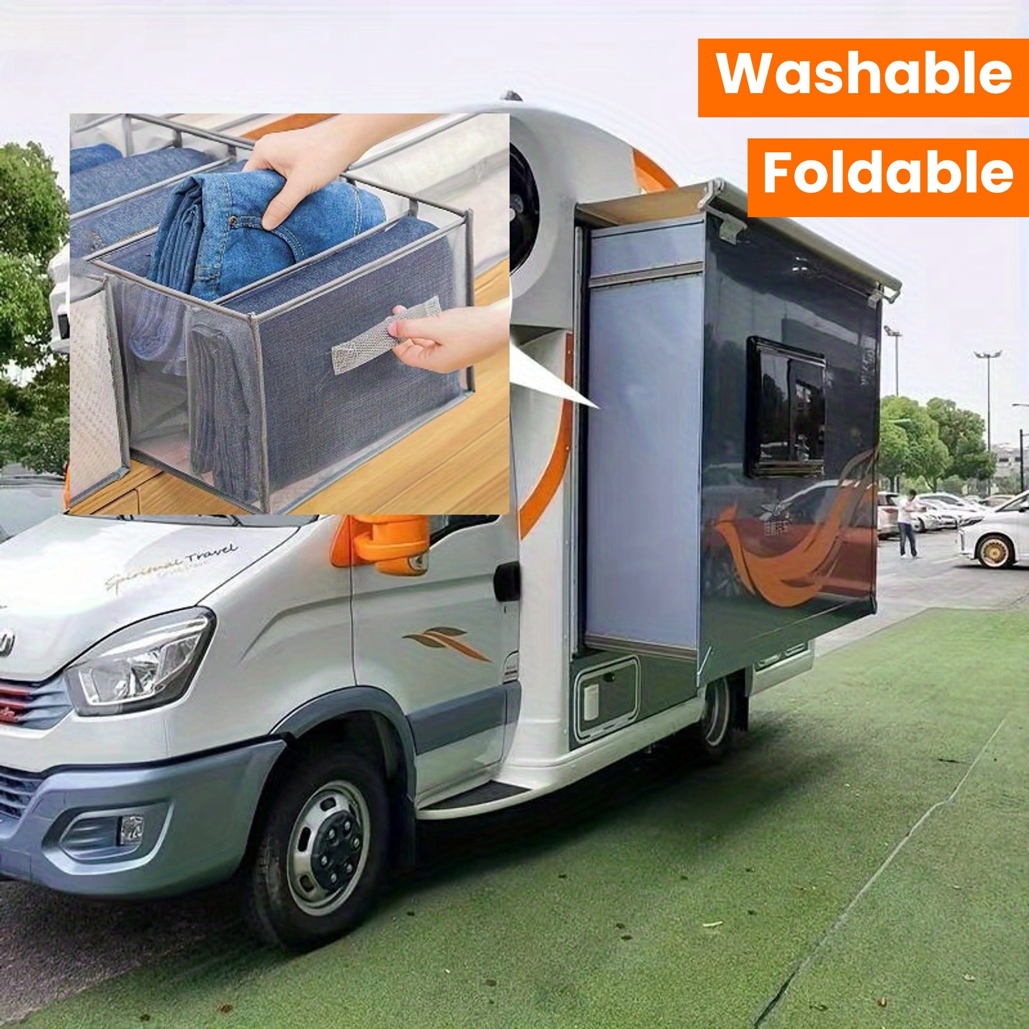 1pc Foldable Closet Organizer with 7-Grid Drawer, Washable Wardrobe Clothes Storage for Jeans and T-Shirts, Non-Textile Material, Grey with Handle