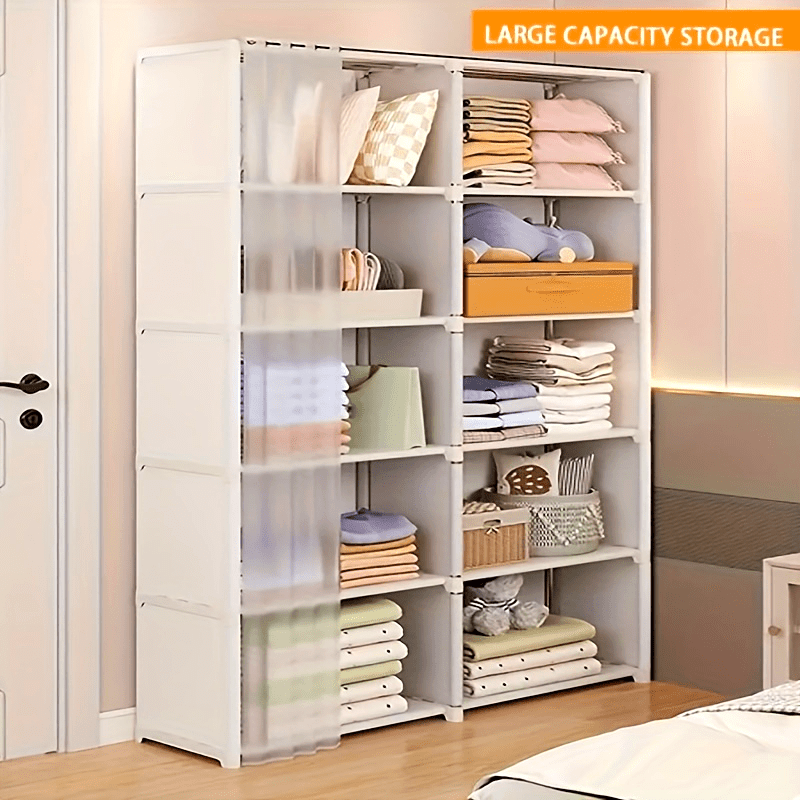 Large White Metal Wardrobe with Dust Cover - Spacious Multifunctional Storage Organizer for Clothes, Shoes and Accessories, Wall-mounted Wardrobe System, Mounted Closet Systems