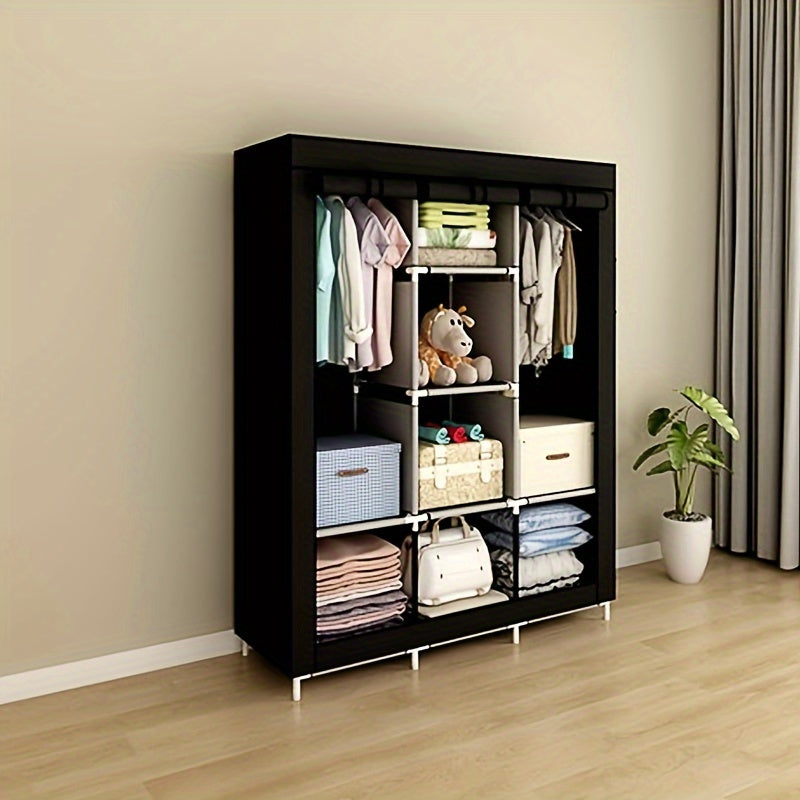 1pc Portable Wardrobe Closet Clothes Organizer Non-Woven Fabric Cover With 6 Storage Shelves, 2 Hanging Sections And 4 Side Pockets, For Bedroom, Living Room, Apartments, Portable Closets