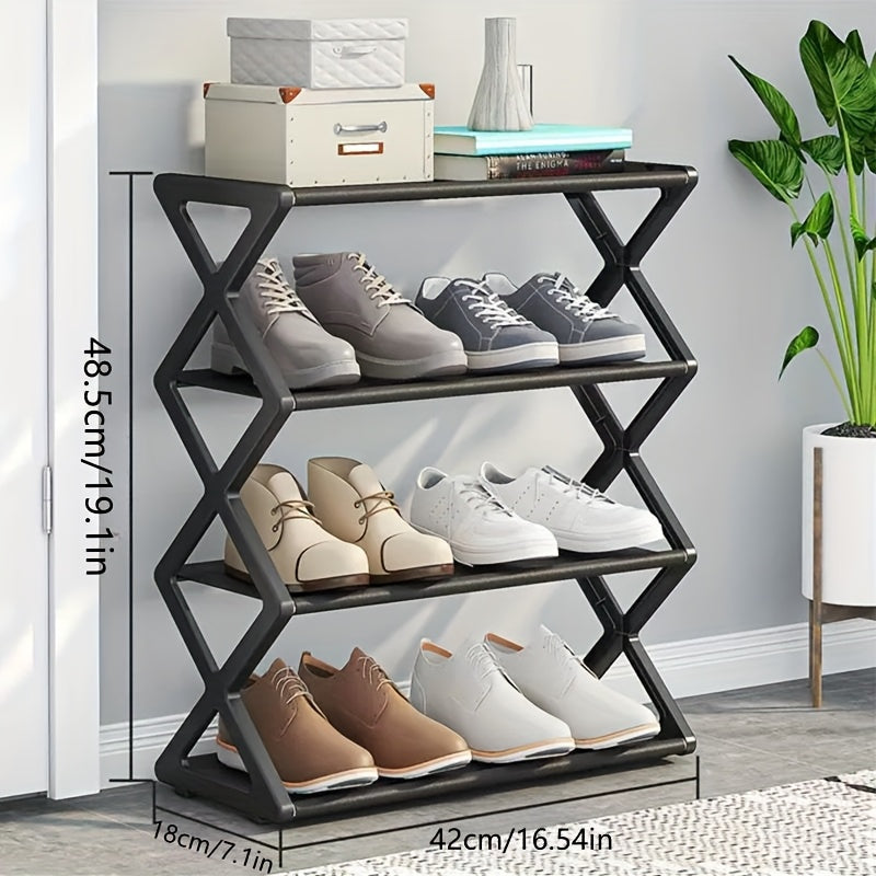 4-Tier X-Shaped Folding Shoe Rack - Space-Saving, Multi-Layer Storage Organizer for Dorms & Homes, Durable PP Material, White, Shoe Storage Organizer