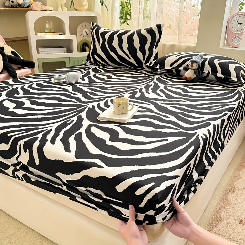 1pc Zebra Print Bed Sheet, 100% Polyester Brushed Fabric, Soft and Light Beige-friendly, Comfortable and Breathable, Suitable for Various Scenes, Machine Washable, Can Be Used in All Seasons Without Pillowcase