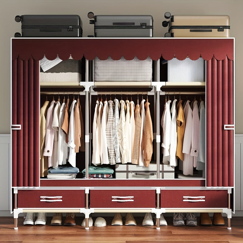 Freestanding Metal Closet with Drawers, Easy Assembly Wardrobe for Bedroom, Full Steel Frame, Versatile Storage System, Mixed Color, Independent Installation, Secure Storage Capacity \u003C3.2 Cubic Feet, Assembled Height ≥27 Inches