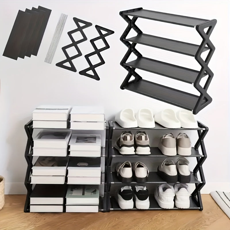 X-Shape Shoe Rack Easy Folding Shoe Storage Multi Dormitory Household 4 Tier Shoe Cabinet - Dustproof, Foldable & Removable for Home, Dormitory & Office - Stackable Slippers & Shoe Organiser