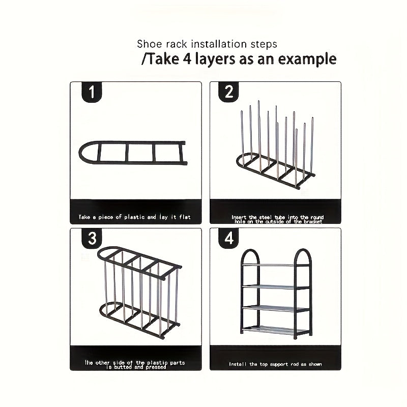 Space-Saving 4-Tier Shoe Organizer - Durable Metal and Plastic Dustproof Shoe Rack for Entryway, Bedroom, Living Room, Dorm