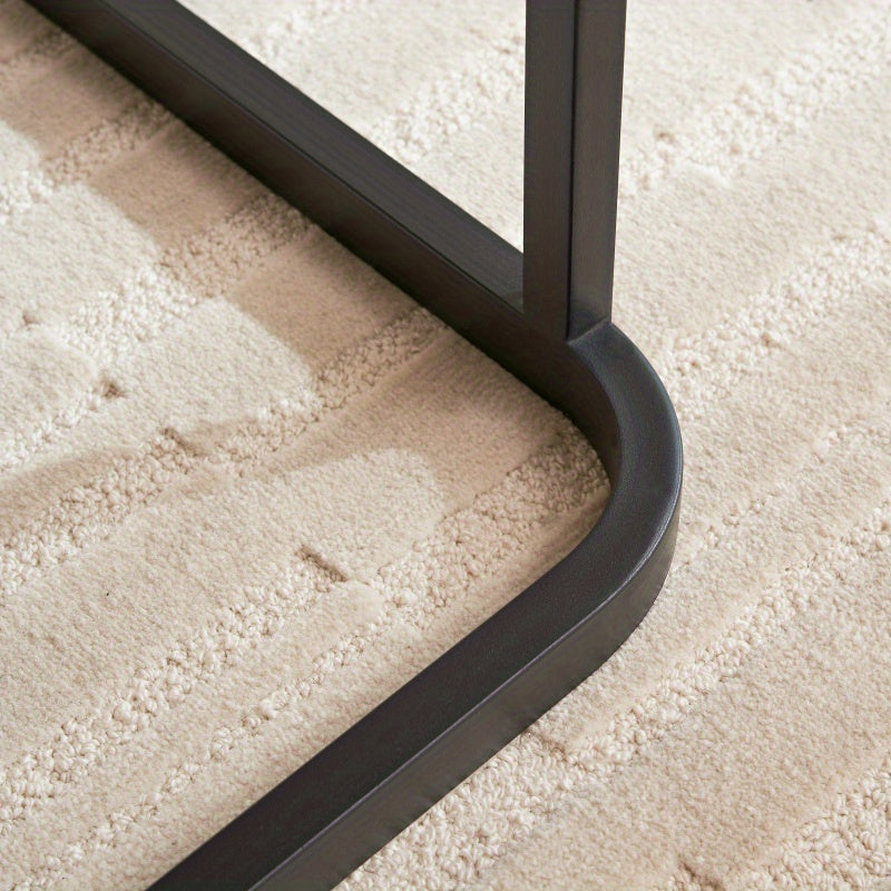 Table Basse en Marbre Moderne Ensemble de 2 Tables d'Accueil pour Salon Tables d'Accueil Empilables pour Salon Chambre à Coucher Table d'Accent pour Thé avec Cadre Métallique Robuste et Montage Facile Noir