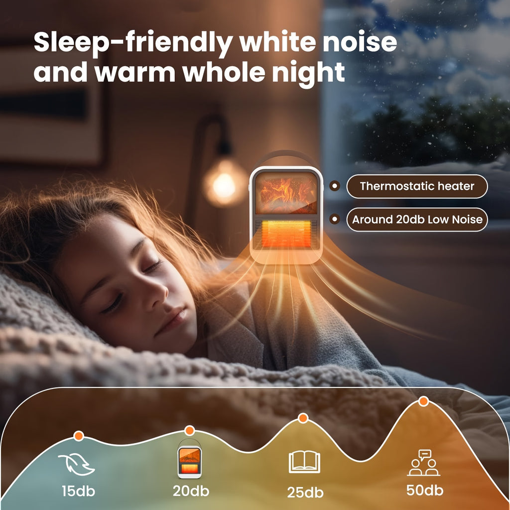 Electric Fireplace Heater with Overheat Protection, 3D Flame Effect, Fast PTC Heating, Dual Mode 650W\u002F1000W, Square Plastic Portable Desktop Heater with US Plug, 110V for Bedroom Bathroom Office