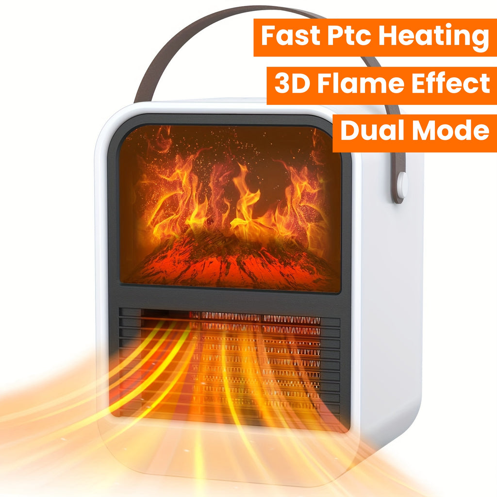 Electric Fireplace Heater with Overheat Protection, 3D Flame Effect, Fast PTC Heating, Dual Mode 650W\u002F1000W, Square Plastic Portable Desktop Heater with US Plug, 110V for Bedroom Bathroom Office