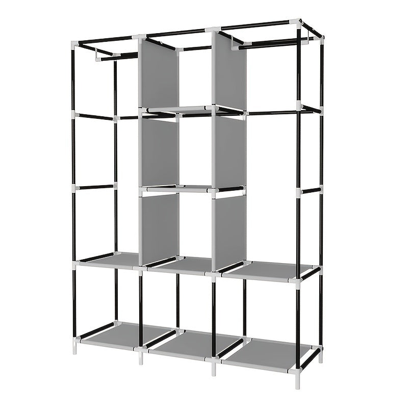 1pc Portable Wardrobe Closet Clothes Organizer Non-Woven Fabric Cover With 6 Storage Shelves, 2 Hanging Sections And 4 Side Pockets, For Bedroom, Living Room, Apartments, Portable Closets