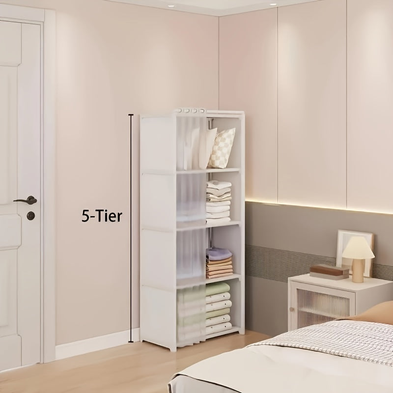 1pc Freestanding Plastic Closet Organizer System, Portable Multi-Layer Storage Rack, Dustproof Clothing Wardrobe with Closed Storage \u003C3.2 Cubic Feet, Weather-Independent, Lightweight \u003C30 Lbs for Home, Office, & Dorm