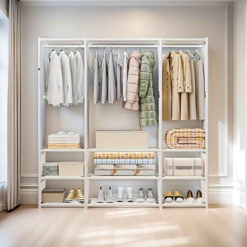 3-Column Metal Closet Organizer with Storage - Easy Assembly, Multi-Functional Wardrobe for Home Organization, Black and White, Ideal for Studio Storage, Closet Organization|Sleek Metal Finish|Durable Construction, Closet Organizers And Storage
