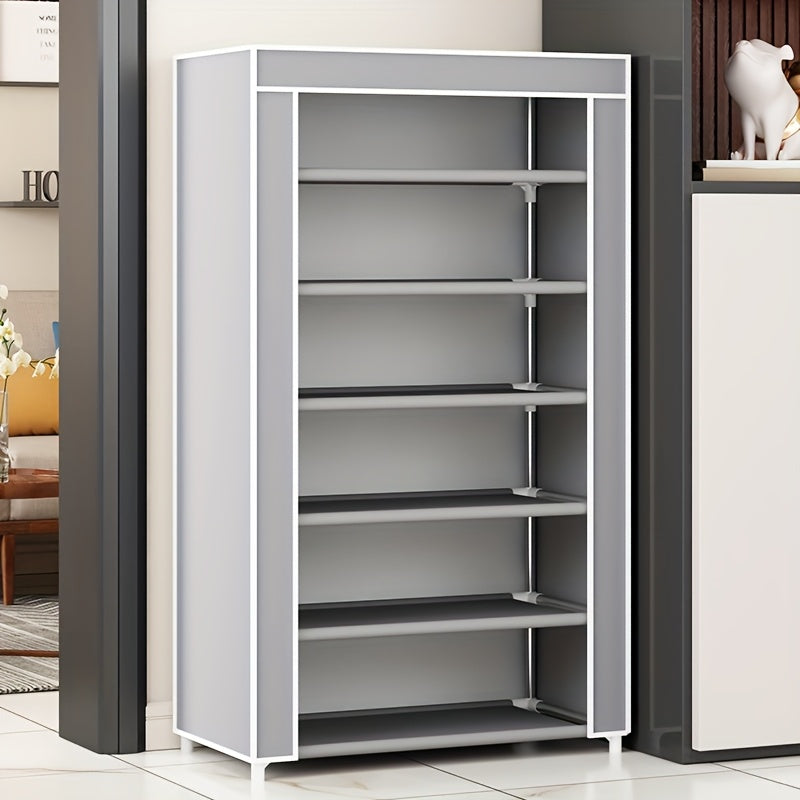 1pc Large Capacity Metal Shoe Rack with Dustproof Cover - Multi-Tier Storage Organizer for Home, Office, Garage | Space-Saving, Easy Assembly, Industrial Strength Iron Construction, Shoe Storage Organizer